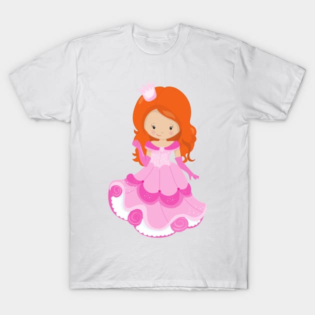 Cute Princess, Crown, Pink Dress, Orange Hair T-Shirt by Jelena Dunčević